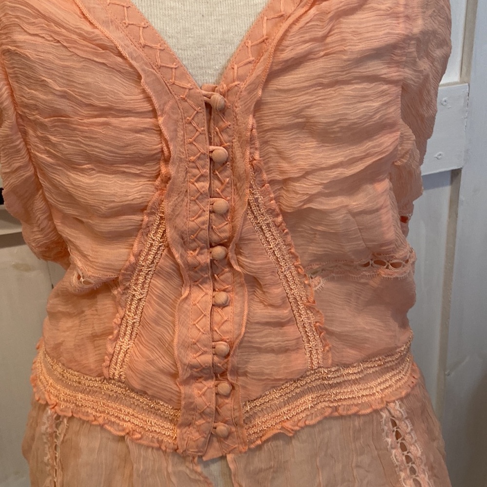NWT Free People Leah Peach Chiffon Tunic - Picture 3 of 6